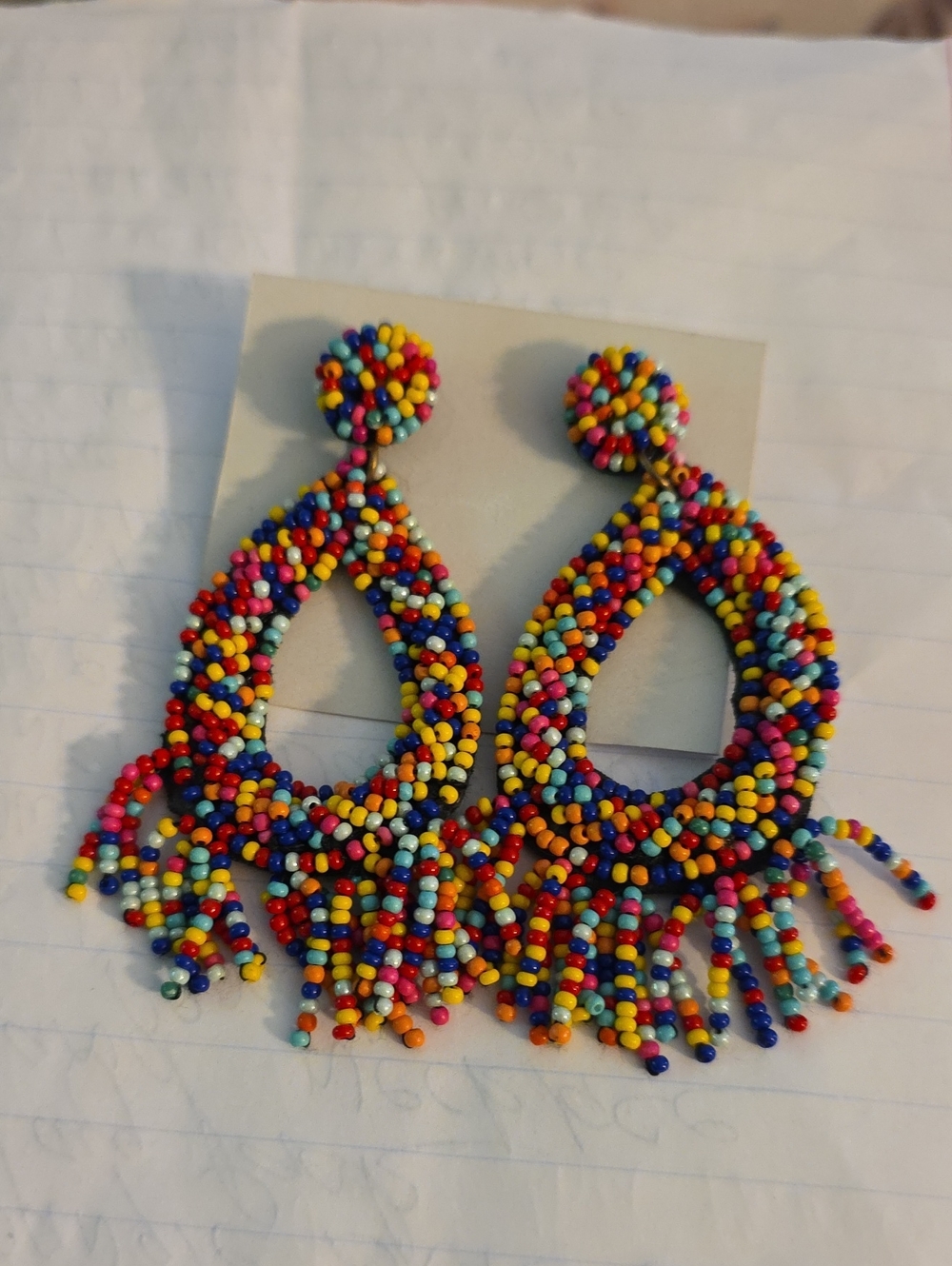 Handmade Multicolor Beaded Teardrop Fringe Earrings